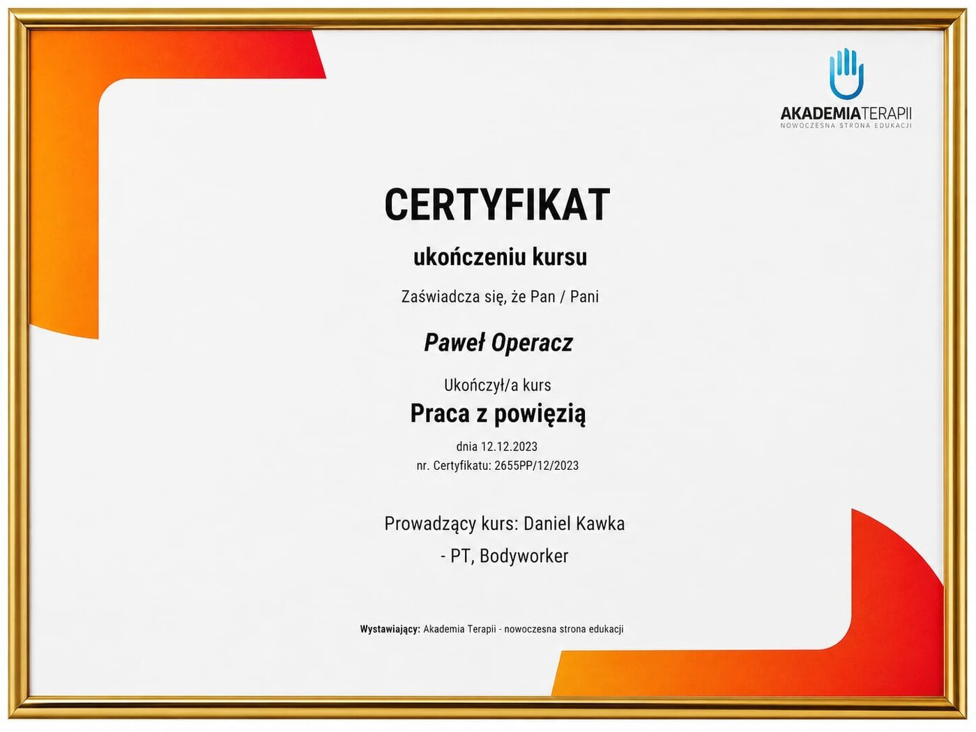 Certyfikat — Praca z powięzią