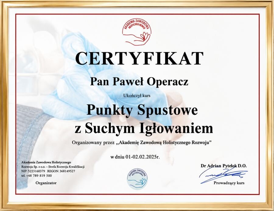 Certyfikat — Punkty Spustowe z Suchym Igłowaniem
