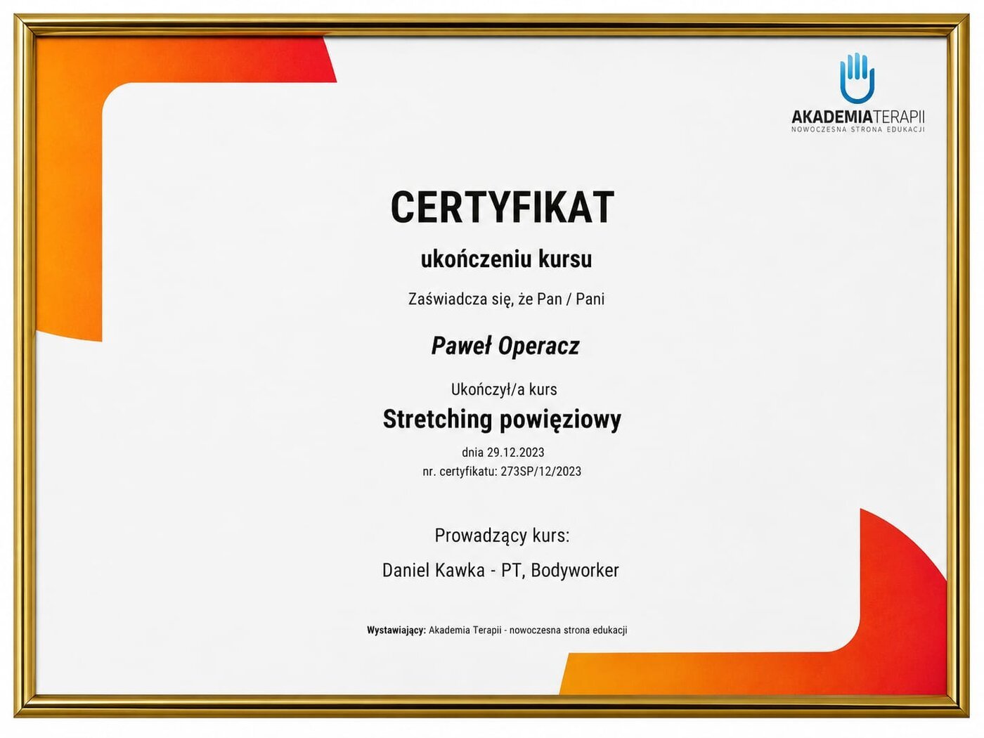 Certyfikat — Stretching powięziowy